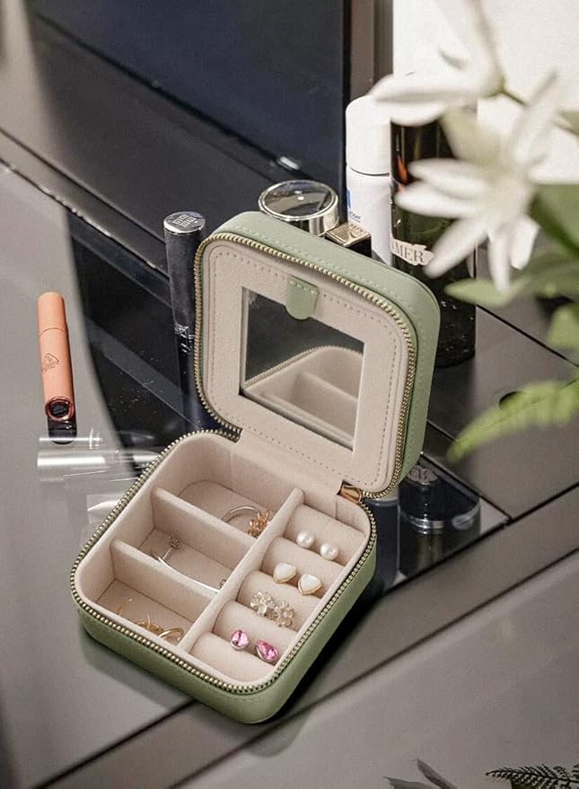 S.Leaf Travel Jewelry Organizer Boxes for Women Small Portable Necklace Earrings Bracelet Rings Travel Case Best Friend Birthday Gifts for Women Trendy (Butterfly_Fadegreen_Gray)