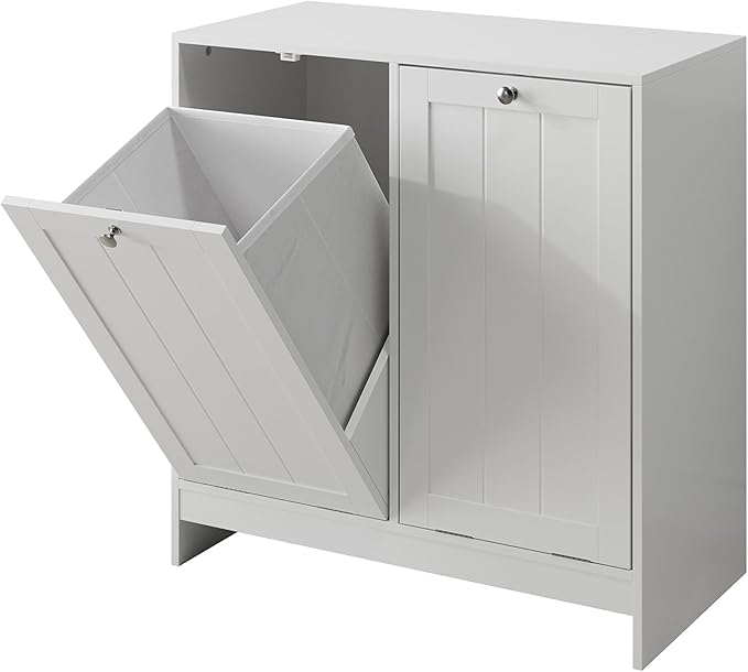 Double Tilt Out Laundry Hamper Cabinet with 2 Baskets, Laundry Cabinet, White, 12.99" D×25.98" W×26.81" H, 2 × 5.9 Gallon