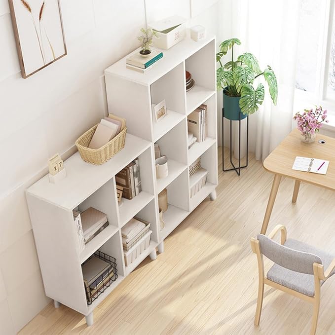IOTXY Open Cube Low Bookcase - 2-Tier Freestanding Storage Display Cabinet Organizer with Legs for Home Office, 4-Cubes Open Shelf Short Bookshelf, White