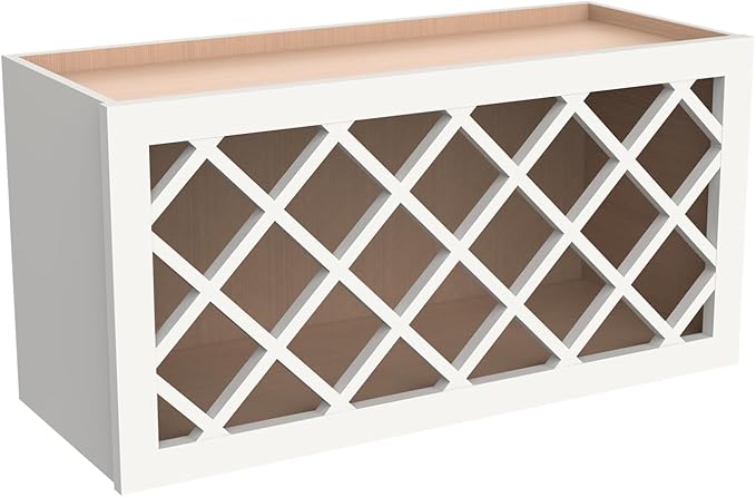 Origami Solid Wood RTA Wine Bottle Rack Wall Cabinet with Lattice Panels - Wine Storage for Bar, Pantry, Basement - Mocha (36"W 12"D 15"H)