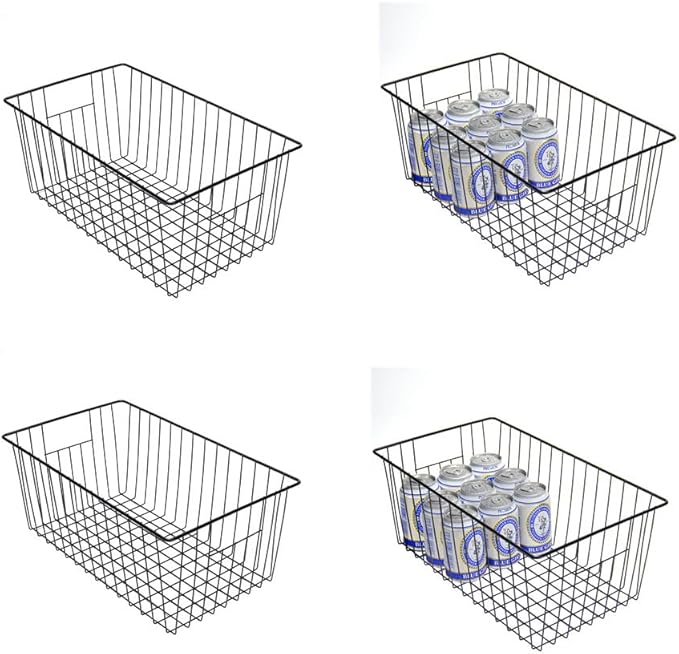 16inch Upright Freezer Organizer Baskets for 13-14,16-21 cu.ft Standup Freezer, Settle freezer chaos and reduce food waste effectively, Durable, Fully Use Space, Improve Air Circulate, Black, Pack 4