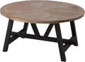 Rustic Farmhouse Coffee Table with Geometric Base, French Country Accent Table for Family, Dinning or Living Room, Modern, Round