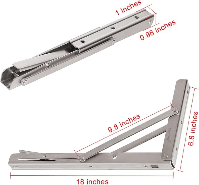YUMORE Folding Shelf Bracket 18",Heavy Duty Stainless Steel Collapsible Shelf-Bracket Max Load 330lbs Wall Mounted Table Support Hinge for Space-Saving DIY Work Bench with Install Screws, Pack of 2