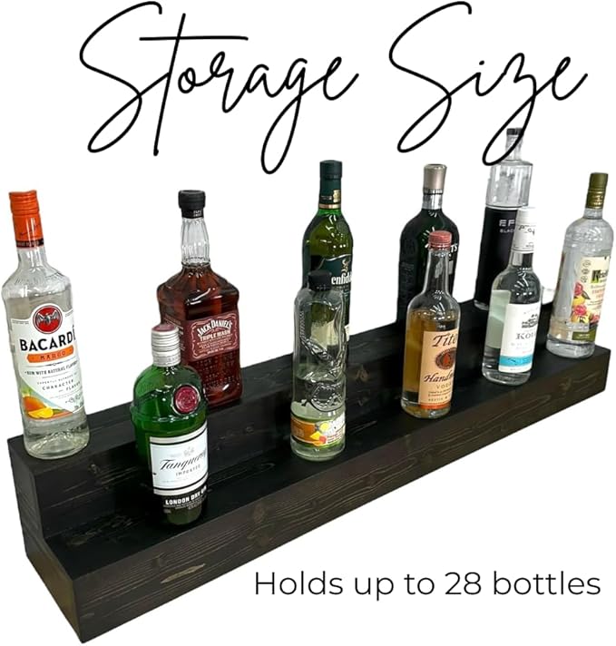 2 Tiered Counterop Liquor Bottle Display Shelf - Holds up to 26 Bottles - Freestanding Display, 42"-2 Tier Black