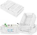 Plastic Storage Baskets for Desk Organizing, Office Drawer Organizer, 2 Medium+2 Small Durable Folding Storage Crate for Home Kitchen Classroom Office Bedroom and Bathroom Storage (White)