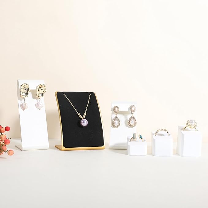 GemeShou Black Necklace display stand, Velvet Jewelry necklace display holder for selling, small metal earring neck storage organizer, online jewelry photography props【Black】