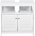 U-Shaped Under Sink Storage Cabinet with 2 Doors & Open Shelf, Freestanding Bathroom Vanity Organizer for Pedestal Sink, Water-Resistant MDF Cabinet for Toiletries & Cleaning Supplies, White