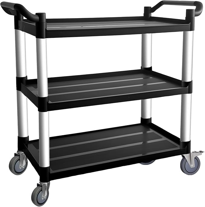 3 Tier Rolling Cart with Hair-Proof Wheels, Plastic Utility Service Cart, Heavy Duty 450 Lbs Capacity, Solid Handle,Commercial Serving Cart for Home/Office/Restaurant/Warehouse.40×19.7"×38"