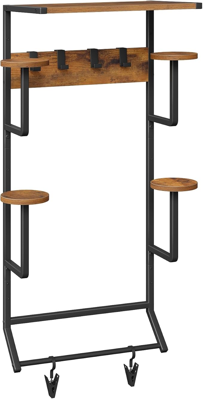 HOOBRO Motorcycle Helmet Rack Wall Mount, Helmet Holder with Hanging Rod, Storage Display Rack with 2 Glove Clamps and 4 Hooks, for Motorcycle Gear and Accessories, Rustic Brown and Black BF02TK01