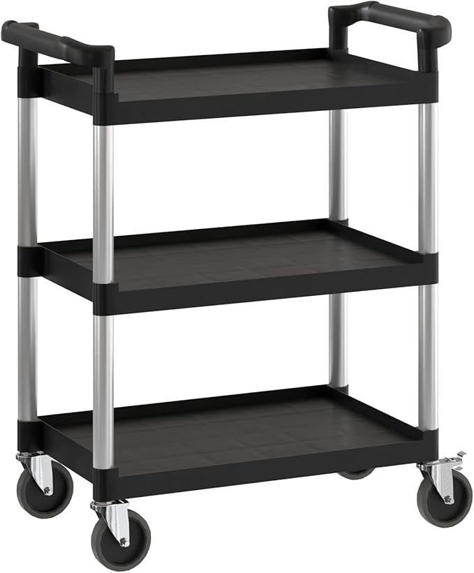 Black Utility/Bussing Cart with Three Shelves - 32" x 16"