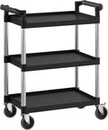 Black Utility/Bussing Cart with Three Shelves - 32" x 16"