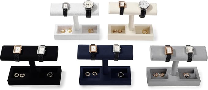 Oirlv Microfiber T-Bar Watch Display Stand Jewelry Display Props Jewelry Organizer Holder for Watch Bracelet Ring Earrings (Black,Microfiber)