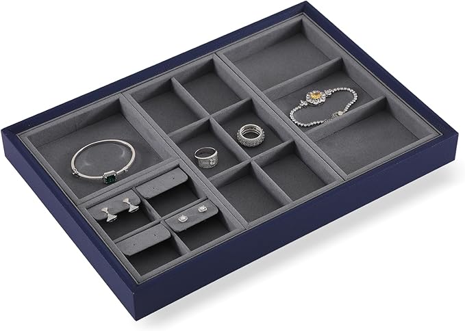 Dark Blue Jewelry Display Tray Ring Necklace Earring Bangle Organizer Multifunctional Storage Case for Jewelry Showcase (Small Empty Tray)