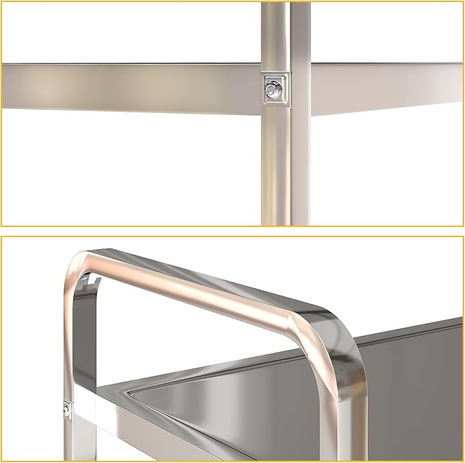uyoyous 3 Tier Stainless Steel Utility Cart Commercial Serving cart with 360°Rotation Wheels Kitchen Island Load Up 400 lbs Stainless Steel Work Cart for Hotel Restaurant Home 30" L x 16" W x 33" H