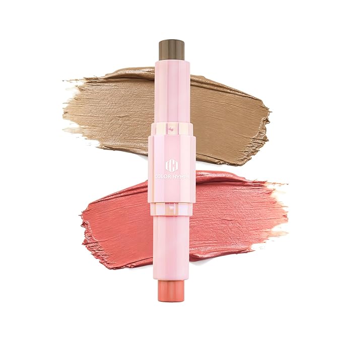 Color Nymph Cream Blush Contour Stick, Double-end Makeup Stick Multiuse Blush Butter Bronzer For Cheeks Eyes Lip Matte Finish Vegan & Cruelty-Free - 02# Brandy Peach