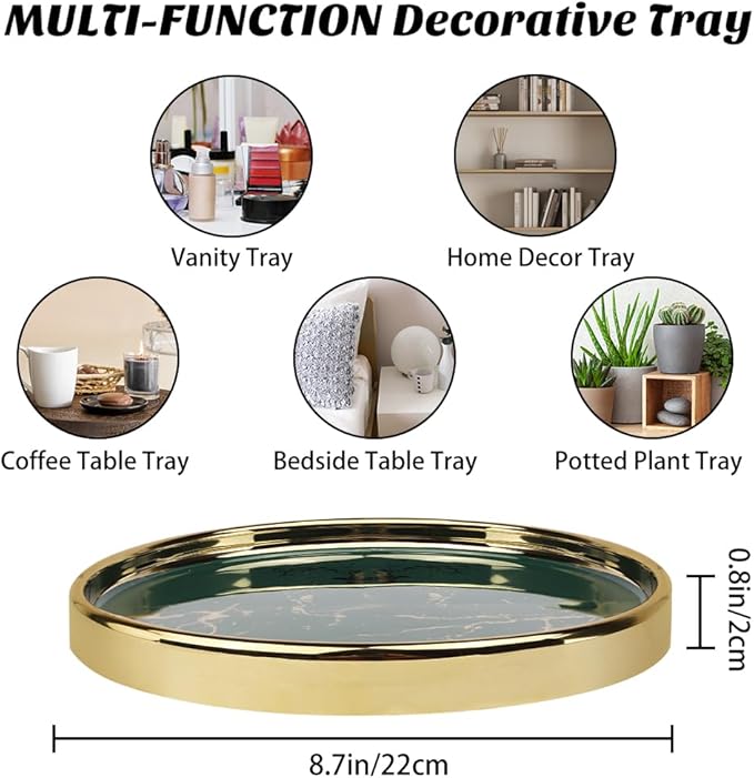 Makeup Perfume Organizer Round Bathroom Vanity Tray Decorative Dresser Tray Countertop Organizer Tray for Cosmetics,Green