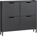SoBuy Fluted Shoe Cabinet 4 Drawers, Narrow Shoe Storage Organizer for Entryway Black, Thin Free Standing Shoe Rack Porch Front Door, FSR177-L-SCH
