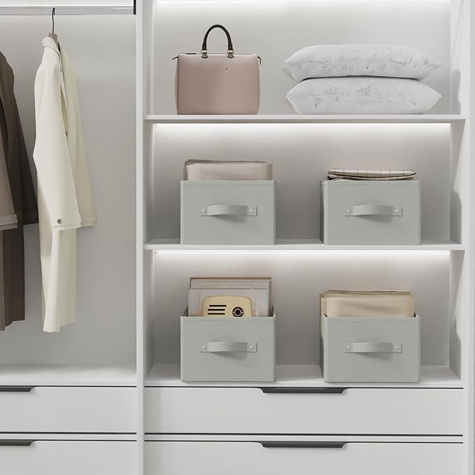 Fabric Storage Boxes for Shelves, 3 Pack Foldable Cloth Bins, Closet Organizers System with 2 Handles, Durable and Sturdy, Saving Space, Grey, 16.1 x 9.8 x 6.5 In, XSNY11GM-3