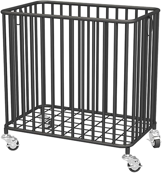 Easyars Rolling Laundry Hamper with Wheels,Large-size Metal Laundry Basket Cart,Clothes or Linen Storage Organize Hamper Bin for Living Room,Bathroom,Closet or Children Bedroom,Black