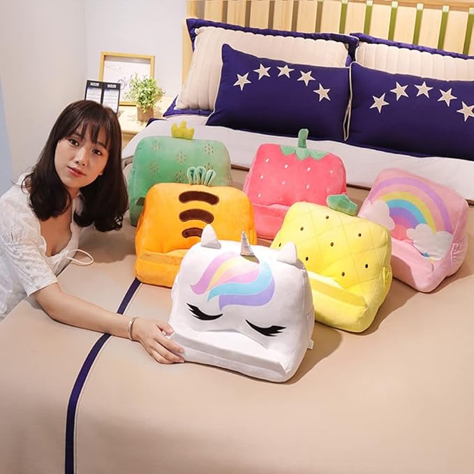 Dpofirs Pillow Tablet Stand, Soft Plush Tablet Holder with Storage Pockets for Kids, Compatible with pads Tablet Phone, Sturdy Fluffy Cushion for Home Travel School Birthday Christmas (orange)