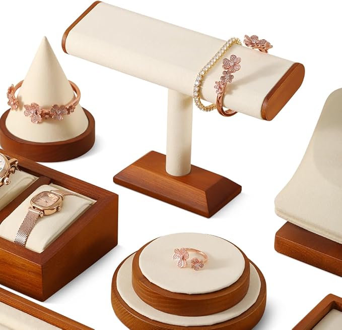 Solid Wood T-bar Watch Display Stand Bracelet Holder Jewelry Tower Organizer Space Saving for Personal Use Vendors Exhibit Trade Shows Retail Stores (Old Lace)