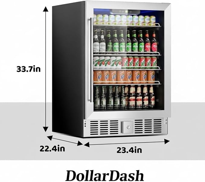 166 Can Mini Fridge - 5.3 Cu.Ft Beverage Refrigerator with Reversible Glass Door for Soda Wine Beer, Adjustable Temperature Control for Home Office Bar, Black(40-61 ℉)