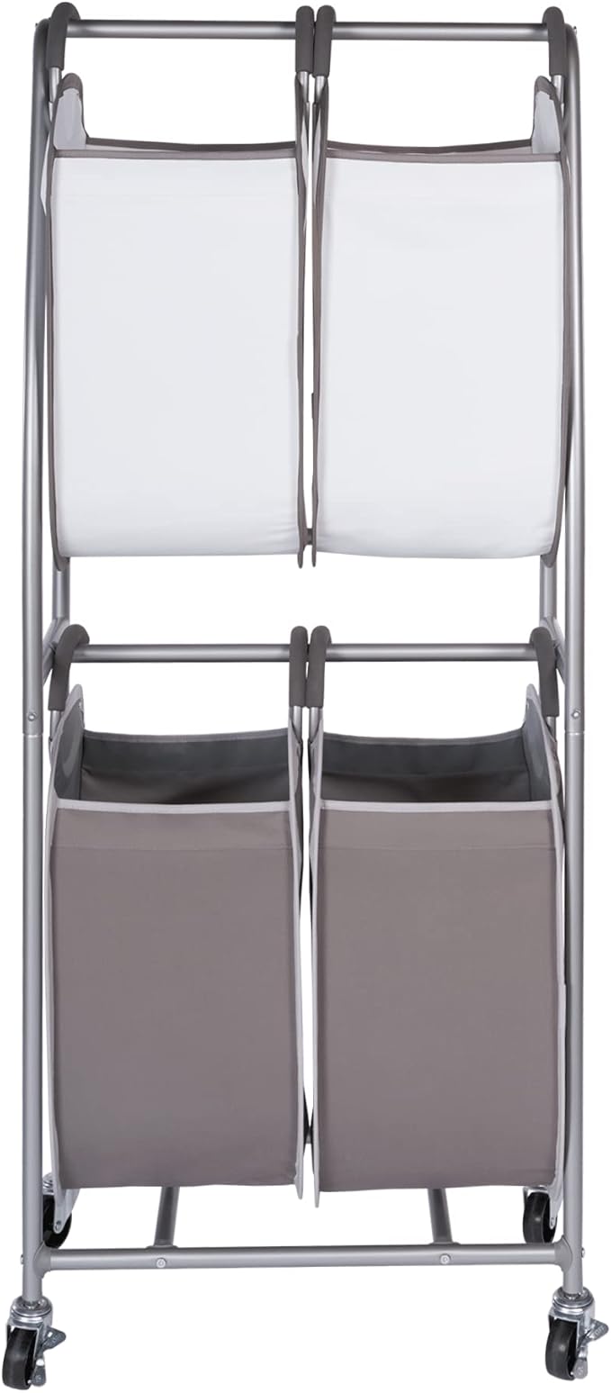 Neatfreak - 2 Tier Vertical Rolling Laundry Cart - Rolling Storage Cart On Wheels With 4 x Tote Hampers For Laundry, Towels, Blankets & Bathroom Organization - Quad Laundry Sorter