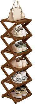 YYW Flat Bamboo Shoe Rack for Entryway, Installation-Free and Folding Vertical Small Shoe Rack, Saves Space Narrow Shoe Racks for Doorway Closet