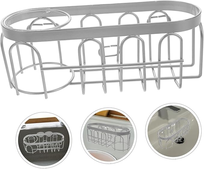 Stainless Steel Kitchen Sink Organizer Sponge Holder No Drill Iron Wire Basket for Cleaning Tools Storage Rack Versatile Sink Rack for Brushes and Sponges Space-saving Kitchen