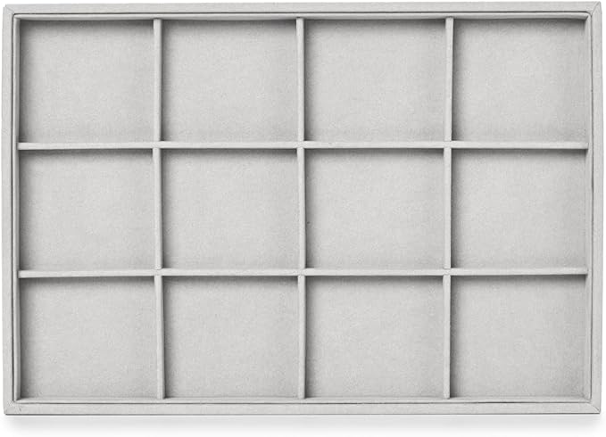 12 Grids Microfiber Jewelry Trays Bracelets Tray Stackable Jewelry Organizer Trays for Drawer Bracelet Holder Earring Tray For Bracelet Bangle Earrings Watches Storage (Grey)