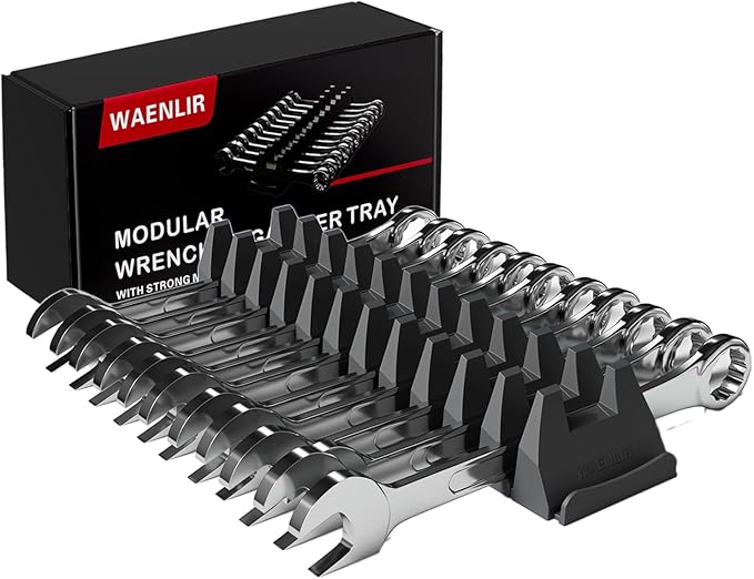 12PCS Magnetic Modular Wrench Organizer Set - Tool Drawer Storage Rack with Metric & SAE Labels, Wrench Holder with Magnet, Perfect Tool Gift for Men, father, boyfriend, DIYers & Mechanics (Black)