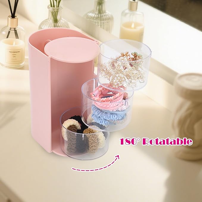 Hair Accessory Organizer, hair brush organizer, 3-Layer Clear Hair Accessories Organizer Rotatable Small Jewelry Box for Clip Earring Necklaces, The Latest Gift for A Girl. (white)