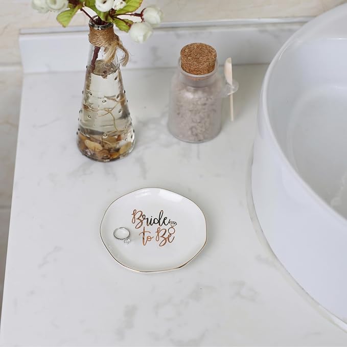 Wedding Ring Dish For Bride-Bride To Be Jewelry Dish Tray-Ceramic White
