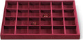Velvet Stackable Jewelry Display Tray, 24 Grid Earring Ring Storage Tray, Drawer Divider Jewelry Accessories Organizer Plate (Red)