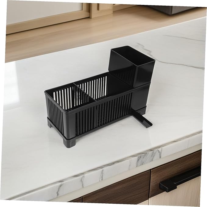 Kitchen Sink Organizer Rack with Efficient Drainage Plastic Sponge Holder and Dishcloth Drying Stand for Countertop Cleaning Tools Soap Bottles and Kitchen Rag Storage