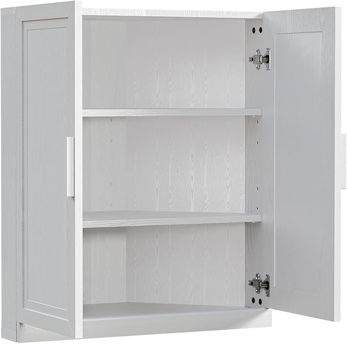 Casaphoria Farmhouse Corner Cabinet, Wooden Corner Storage Cabinet with Adjustable Shelves, Narrow Storage Organizer for Small Space, 36" H x 31" W x 16" D, 51Lb, White
