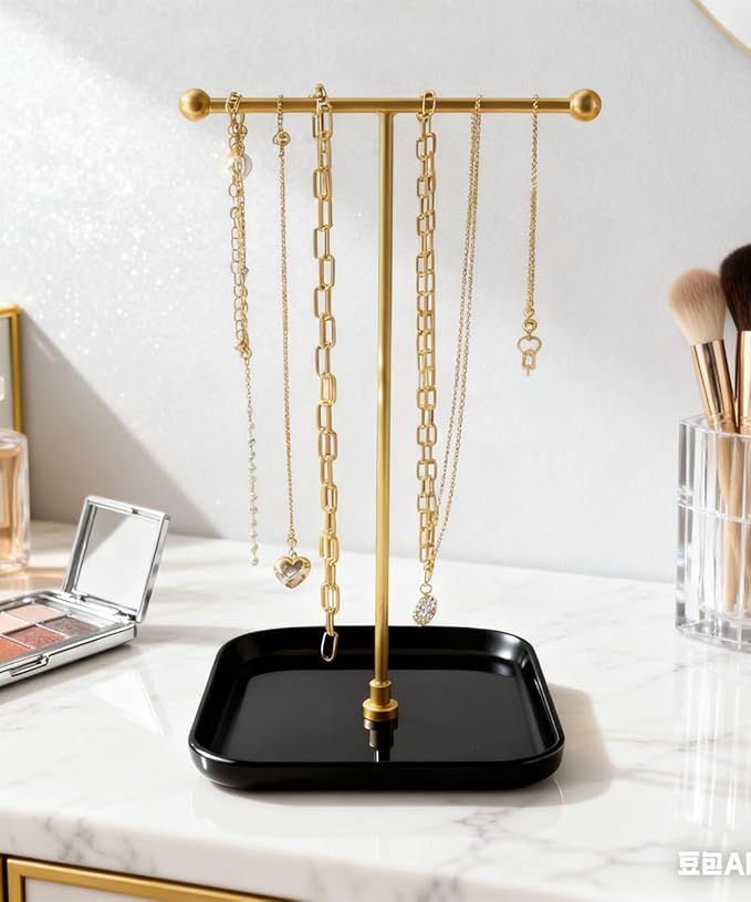 VROOMIUM Necklace Holder- Ceramic Base 1ft Height Jewelry Organizer Stand, Aesthetic Jewelry Hanger Display for Necklaces, Bracelets, Rings, Exhibidor de Collares-Mysterious Black