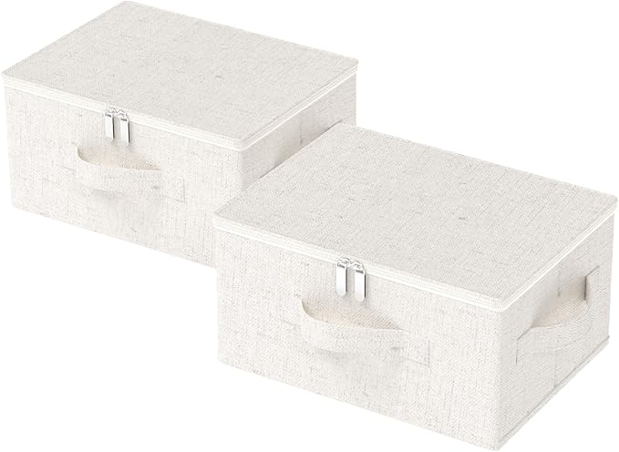 Underbed Storage Cube, Closet Organizer with Lid, Foldable Home Container Bags for Organizing Clothes, Shoes, Blankets, Pillows, 15.7x11.8x7.8Inches, Beige, 2 Pack