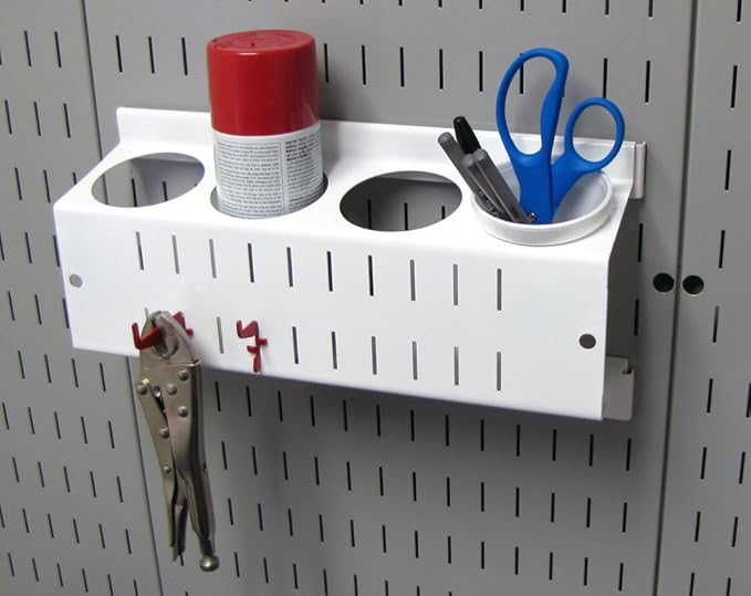 Wall Control 4 ft. Metal Pegboard Organizer - Standard Tool Storage Kit & Spray Can Holder Bracket for Pegboard & Slotted Tool Board - White