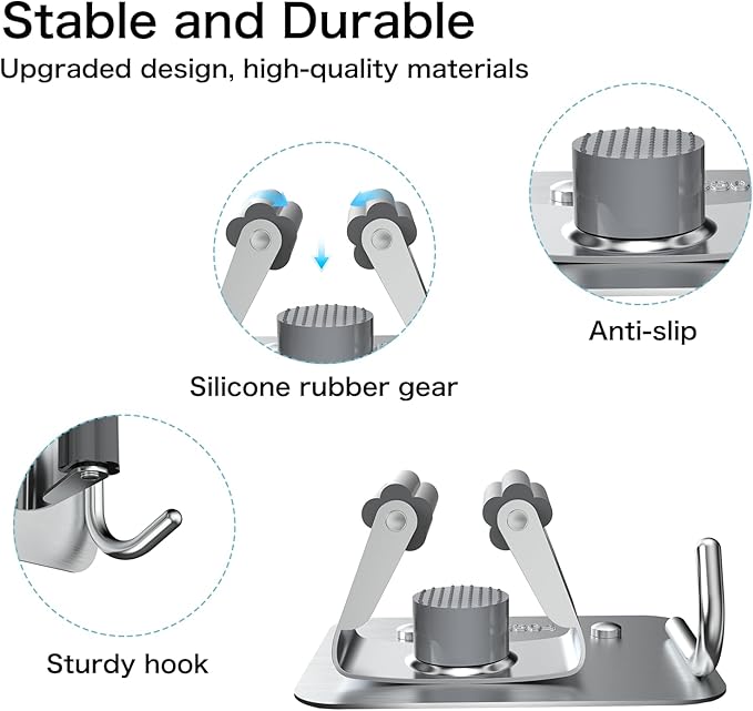 nacena Broom Holder Wall Mount, 4 Packs Silver Stainless Steel Mop and Broom Hanger with Hooks Heavy Duty Broom and Mop Organizer Wall Hanging for Bathroom, Kitchen