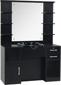 BarberPub Wall Mount Storage Station with Mirror Shampoo Bowl High-end Styling Beauty Salon Furniture Set 3145 (Black)