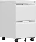 File Cabinet 2 Drawers on Wheels Under Desk,Locking Filing Cabinets for Home Office,Metal Vertical Files Drawers,Small Rolling Cabinet Printer Stand for Legal/Letter/A4( Assembly Required-White)