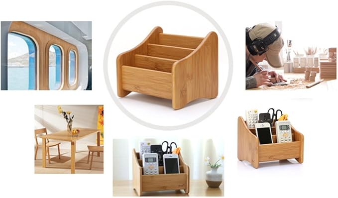 VolksRose Desk Remote Control Holder Multi-Function Coffee Table Office Supplies Storage Organizer, Home Sundries Bamboo Storage Box with 3 Compartments Perfect for Makeup, TV Guide, Pen, Caddy #1