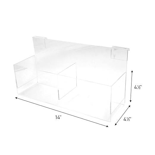 SSWBasics Clear Acrylic Double Display Bin - 14"L x 4-1/2"W x 4-1/2"D - For Slatwall or Wire Grid