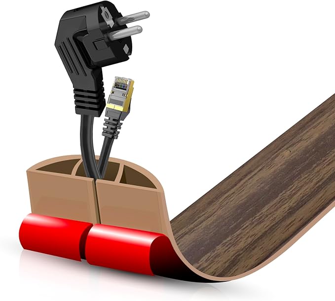 Floor Cord Cover Self Adhesive Cord Hider,3.3FT Cable Management, Extension Strip Protector for Wires, Prevent Cable Trips for Offices, Gyms, Exhibitions Cavity:0.47"(W) x 0.35"(H) Wood Walnut