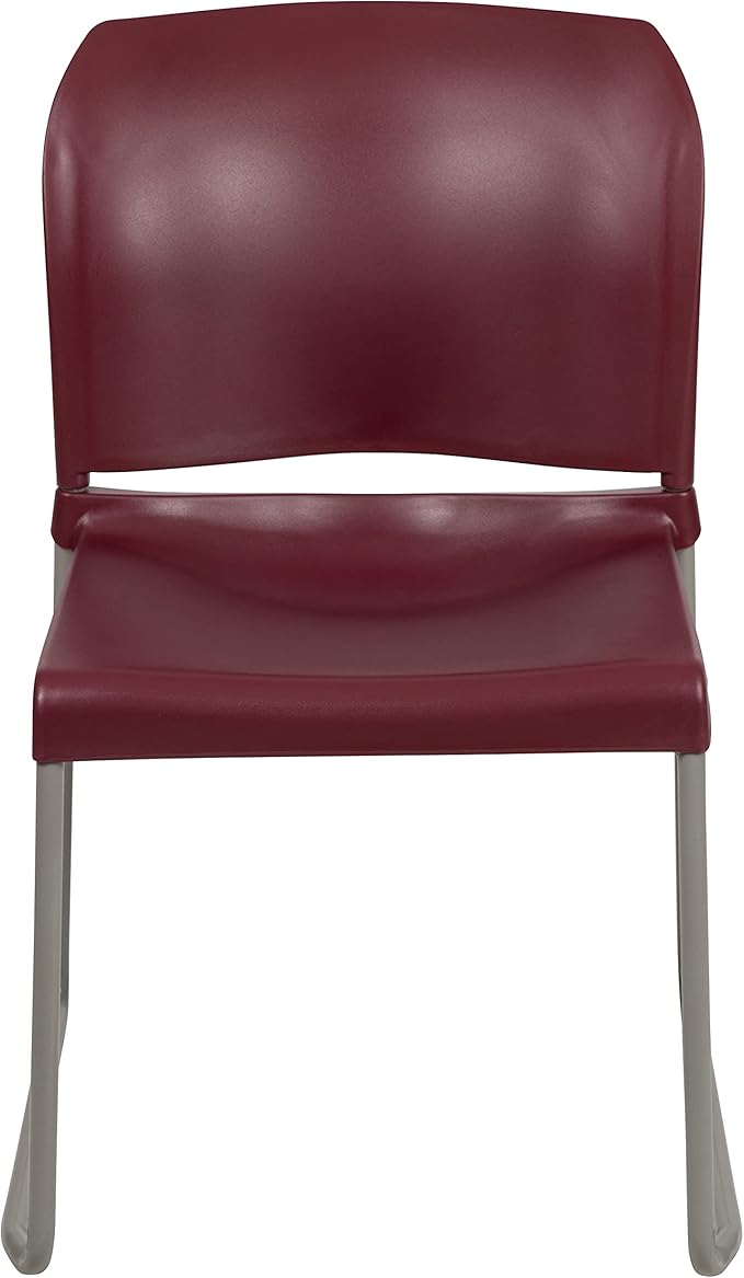Flash Furniture HERCULES Series 880 lb. Capacity Burgundy Full Back Contoured Stack Chair with Gray Powder Coated Sled Base