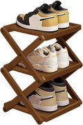 YYW Flat Bamboo Shoe Rack for Entryway, Installation-Free and Folding Vertical Small Shoe Rack, Saves Space Narrow Shoe Racks for Doorway Closet