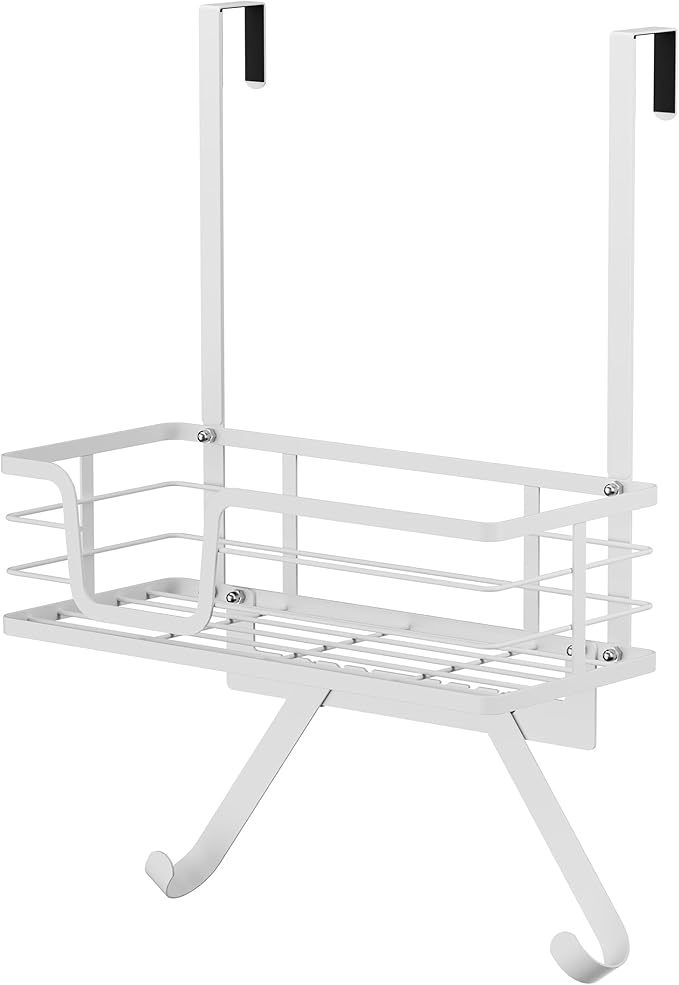 KES Over The Door Ironing Board Holder, Ironing Board Hanger Over Door Organizer with Storage Shelf Y and T Shaped Fits for 1 3/8 Doors White, HIR501A-WH