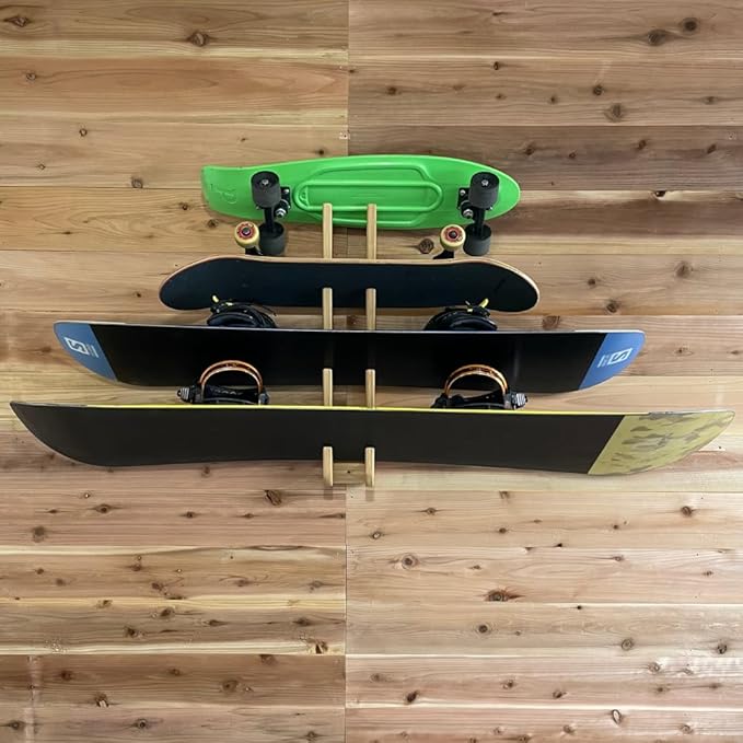 COR Surf Skateboard & Snowboard Wall Mount Display - 4 Board Indoor Rack Made with Sustainable Bamboo