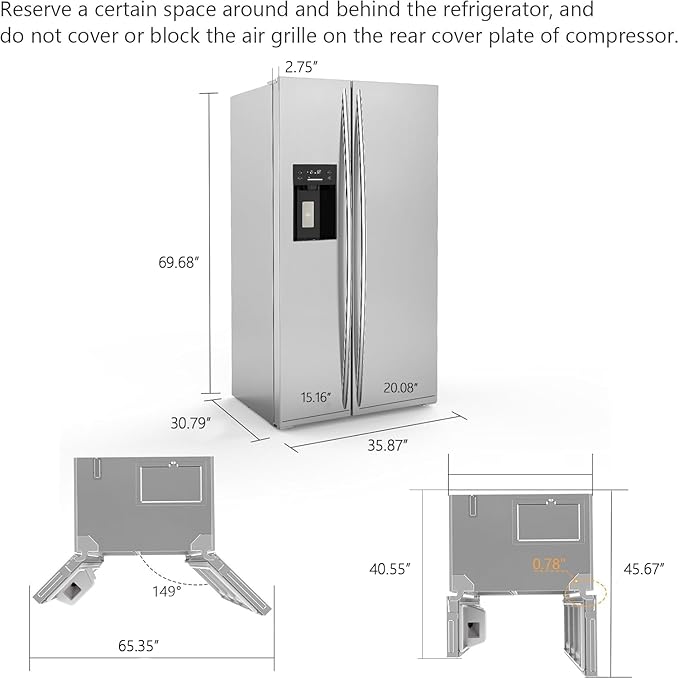 20 Cu.ft. Large Refrigerator Fridge, 2 French Door Stainless Steel with Water Dispensor, Ice Maker for the Kitchen, Home